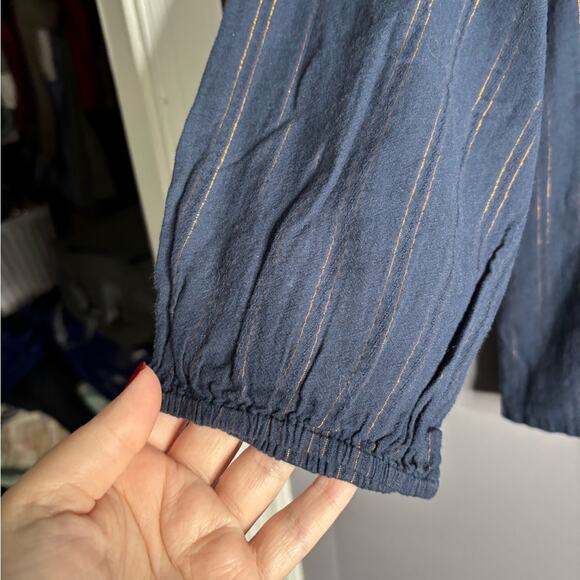 Maeve Navy Blue Blouse With Copper Metallic Stripes Size XS - Picture 3 of 7